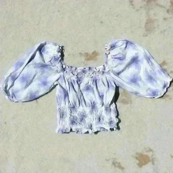 LEVI'S Milkmaid Smocked Floral Puff Balloon Off Shoulder Crop Top Women Med - Picture 2 of 13